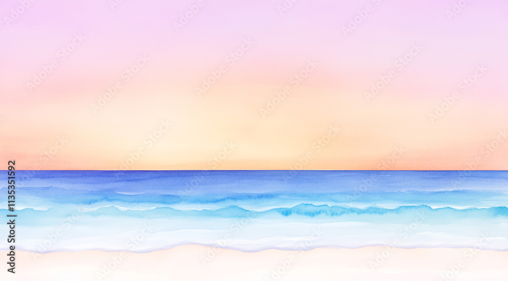 Obraz premium Soft Sunset Gradient in Watercolor Capturing Beach Waves