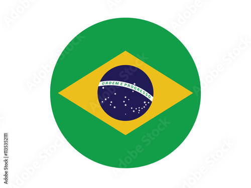 Brazil Round Country Flag. Circular Brazilian National Flag, The official national flag of Brazil. Flag of the Federative Republic of Brazil. Vector illustration.