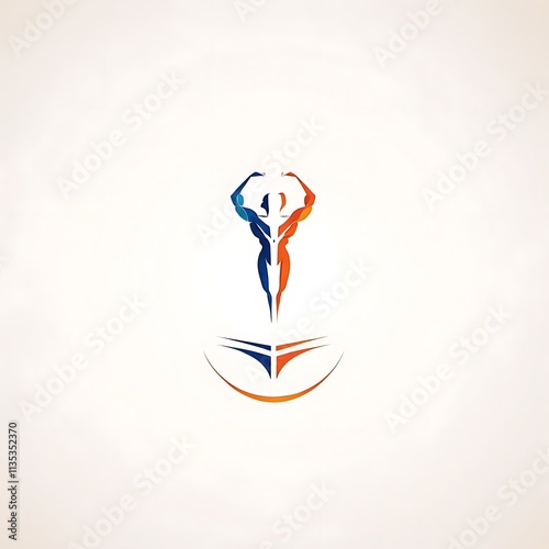 Triumphant Fitness Logo:  A stylized, colorful logo design featuring a muscular figure in a victorious pose, symbolizing strength, health, and achievement.  Perfect for gyms, fitness brands. photo