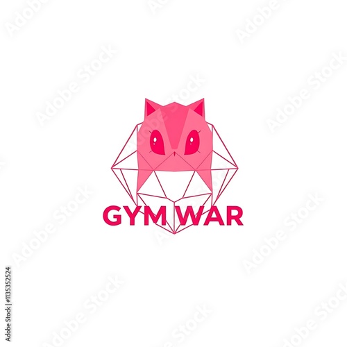 GymWar Logo: Pink polygonal cat in a diamond.  A modern and playful logo design for a fitness brand or gym. Perfect for social media, branding, and marketing materials. photo