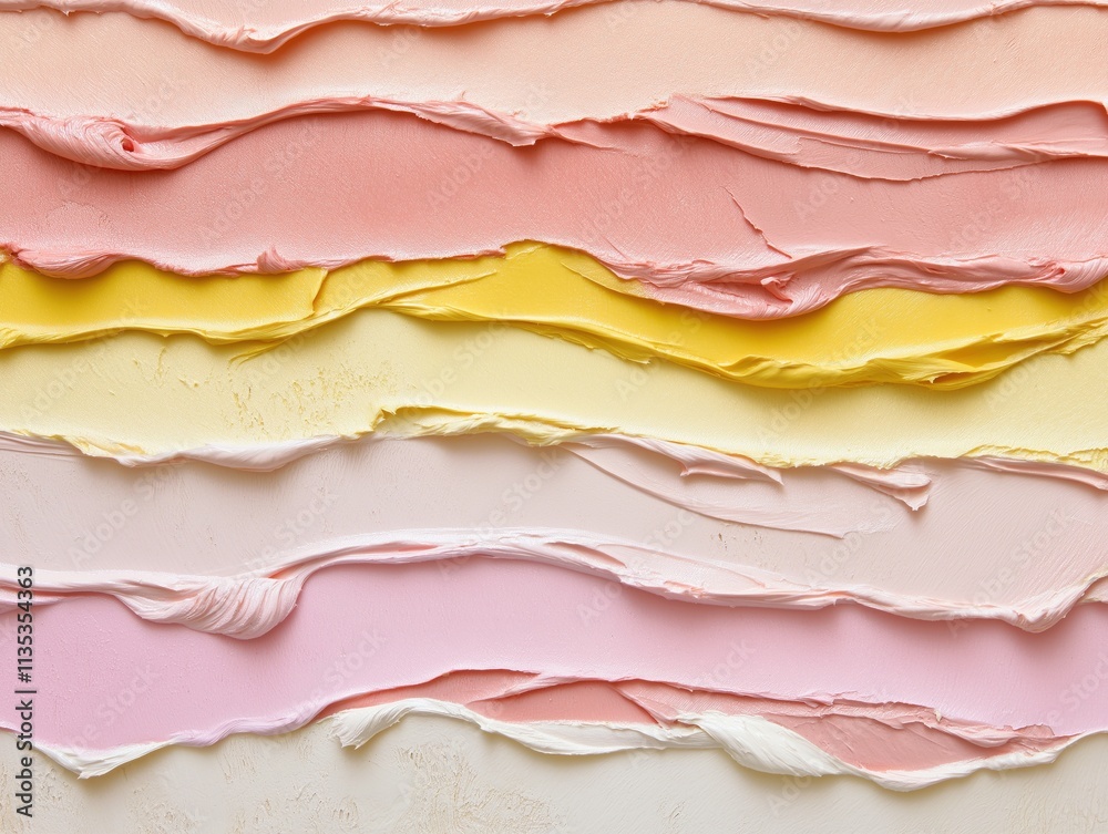Textured layers of pastel colors abstract background with creamy pink, yellow, and peach tones in horizontal streaks for artistic and creative design concepts Textured layers of pastel colors abstract background with creamy pink, yellow, and peach tones in horizontal streaks for artistic and creative design concepts