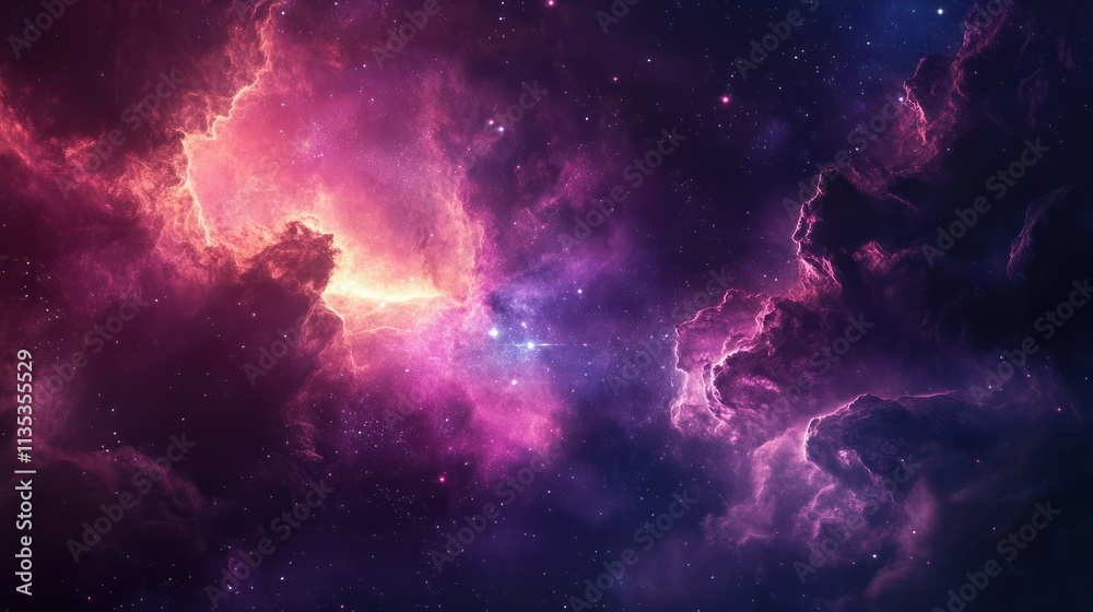 Fototapeta premium The nebula background complements the futuristic aesthetics of the dystopian paradise setting in the cinematic movie with its dark and technological themes.