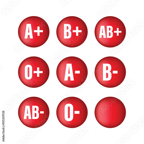 Realistic Blood Group Icon Set Vector Design.