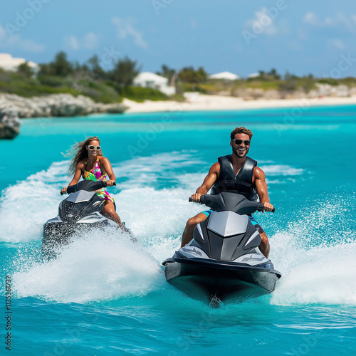 Thrilling jet ski ride through Caribbean waters on a sunny day