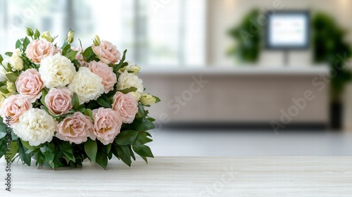 Elegant floral bouquet on wooden table