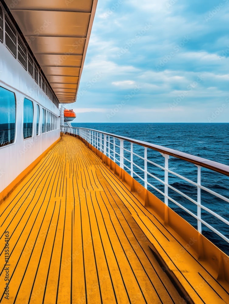 Fototapeta premium Line of demarcation for passenger safety on top deck of cruise ship