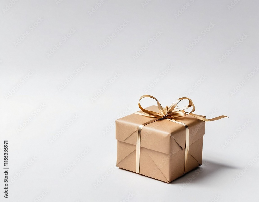 Obraz premium Ein Geschenk mit Schleife steht vor einem weißen Hintergrund