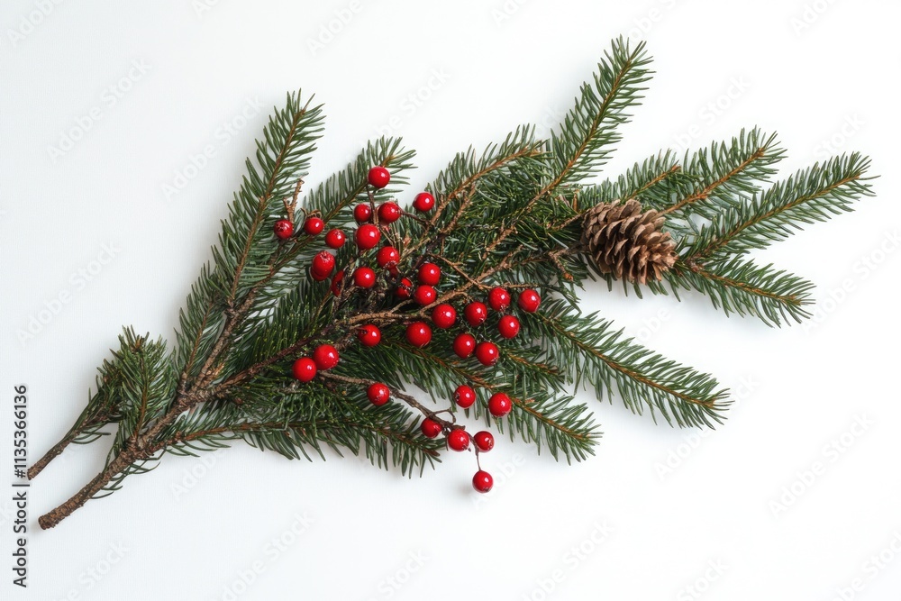 Festive Holiday Arrangement. Spruce and Red Berries on a Snowy Canvas with Text Space Festive Holiday Arrangement. Spruce and Red Berries on a Snowy Canvas with Text Space