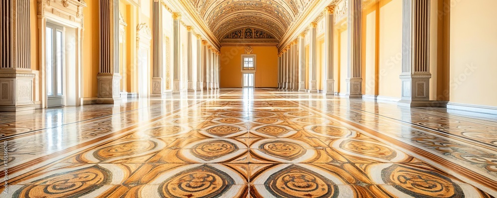 Obraz premium Elaborate mosaic floors in an opulent palace hall, lavish beauty, artistic craftsmanship