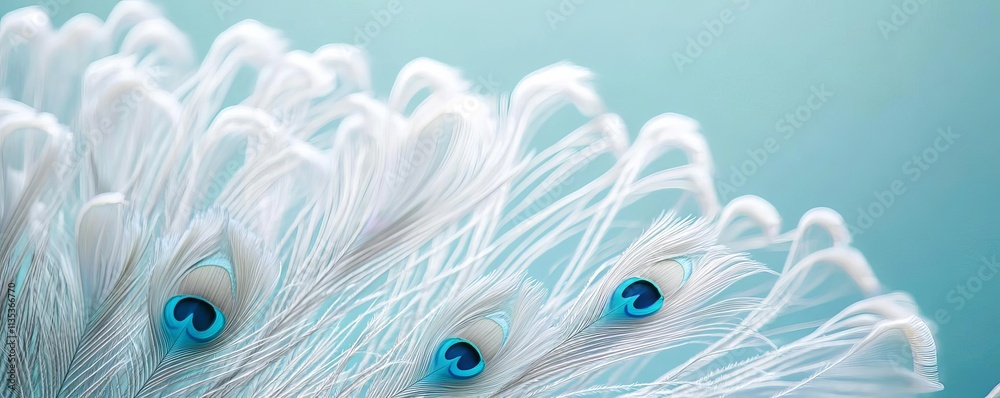 Obraz premium Elaborate peacock feathers shimmering in soft light, lavish beauty, nature s grandeur