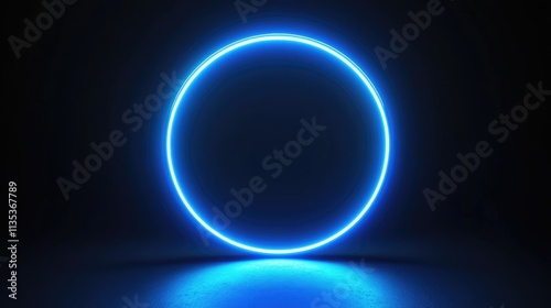 Radiant Circular Illumination. Neon Glow Circle with Dynamic Light Rays on Dark Backdrop