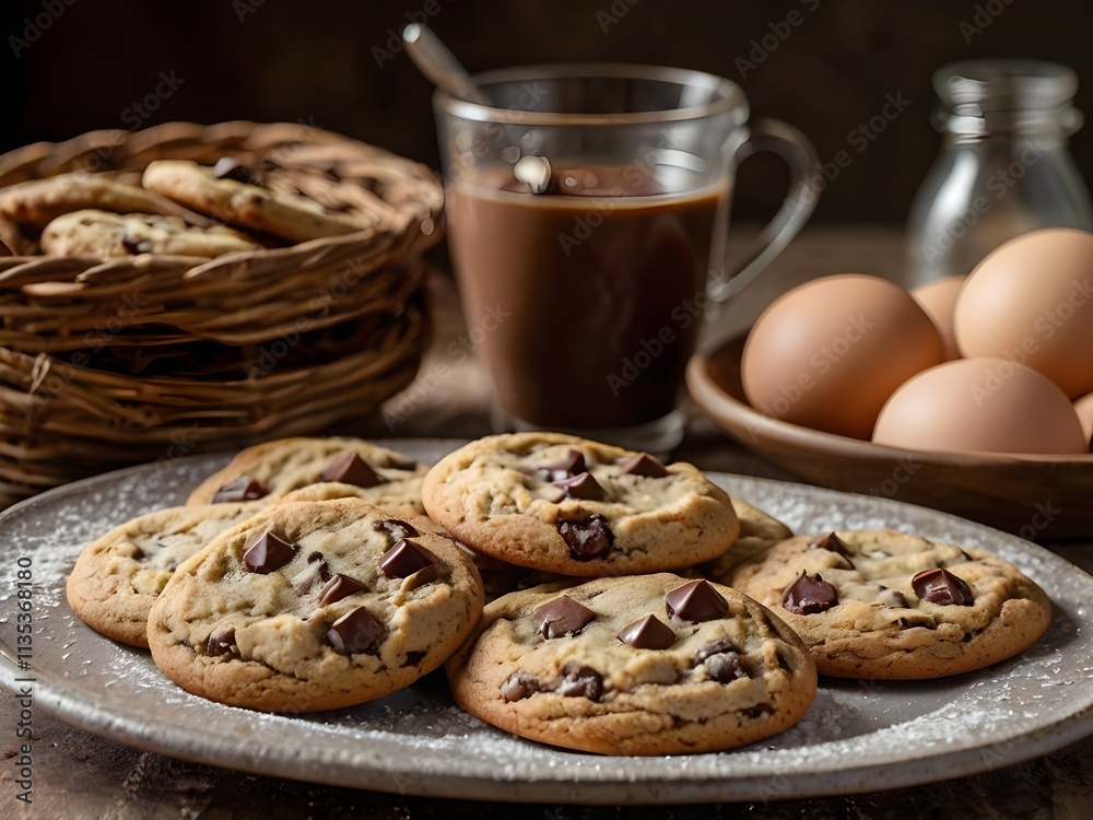 Chocolate chip cookies with a balance of crispy edges and chewy centers, dotted with semi-sweet chocolate chips. Chocolate chip cookies with a balance of crispy edges and chewy centers, dotted with semi-sweet chocolate chips.