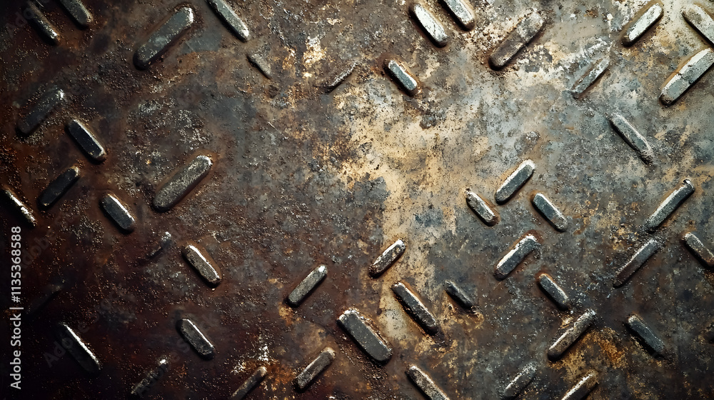 Grunge-style steel floor plate background illuminated by vintage light. Grunge-style steel floor plate background illuminated by vintage light.