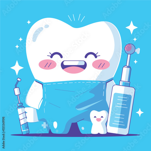 Illustration of a happy tooth character, animation and motion graphics in vector format