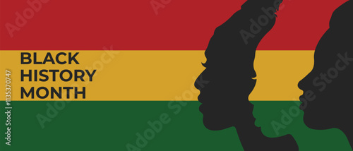 Black History Month banner.Vector illustration with silhouettes of black women.