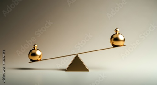 Golden spheres on uneven balance scale symbolizing inequality or imbalance neutral background photo