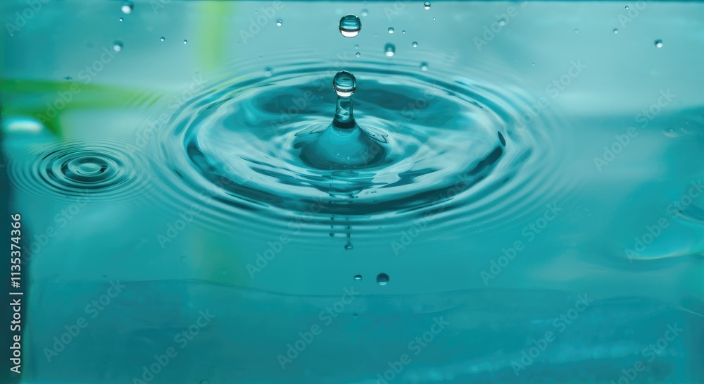 Close-up of water droplet creating ripples in blue Close-up of water droplet creating ripples in blue