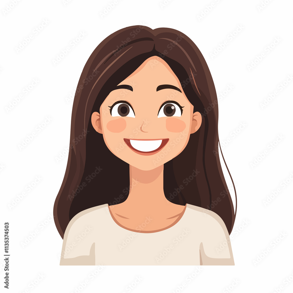 Cheerful young woman character in vector with a funny smile
