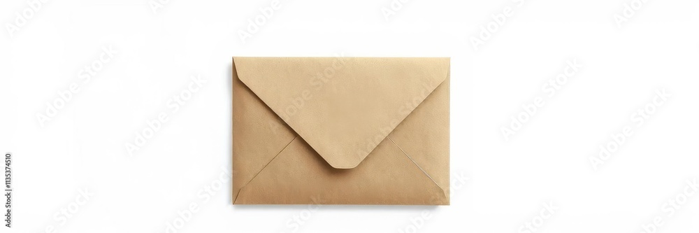 A plain brown kraft paper envelope sits centered against a stark white background, clean,vintage,material A plain brown kraft paper envelope sits centered against a stark white background, clean,vintage,material