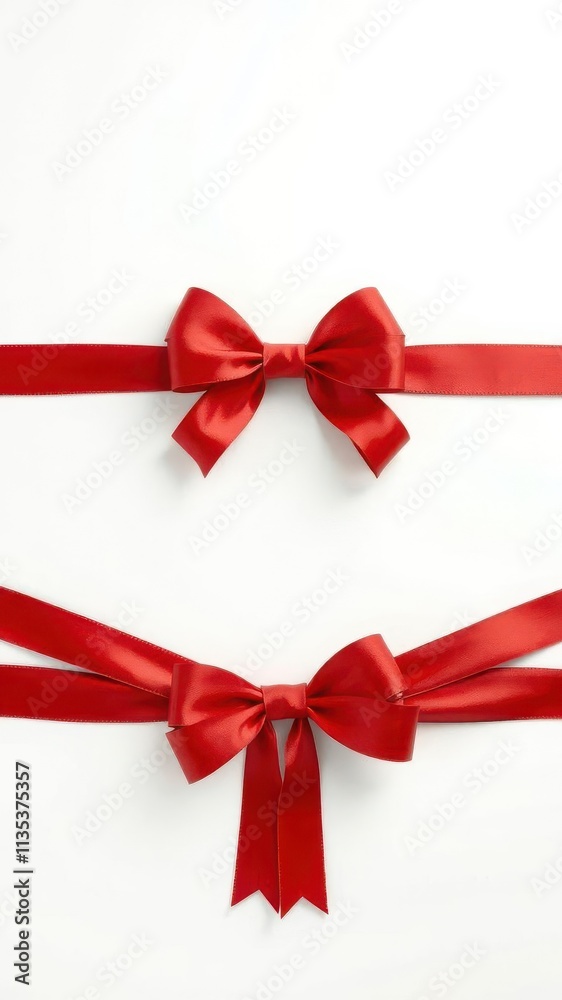 A vibrant red bow perfectly centered against a pristine white backdrop, holiday, white A vibrant red bow perfectly centered against a pristine white backdrop, holiday, white