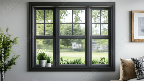 Quality plastic double-hung window in grey with anthracite color