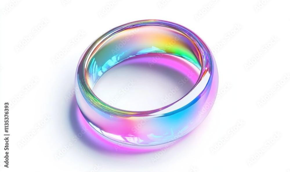 Iridescent glass ring on white background. Iridescent glass ring on white background.