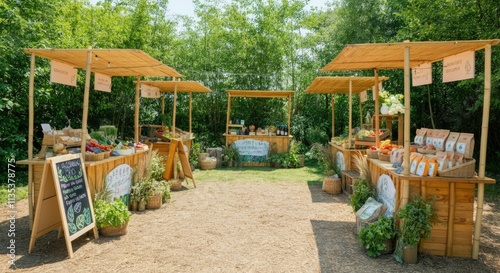 Wallpaper Mural Outdoor farmers market with wooden stalls selling various fresh produce and goods Torontodigital.ca