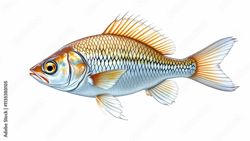 Colored fish drtailed illustrated isolated on white background