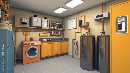 Modern laundry and utility room with appliances and organized storage in a residential setting