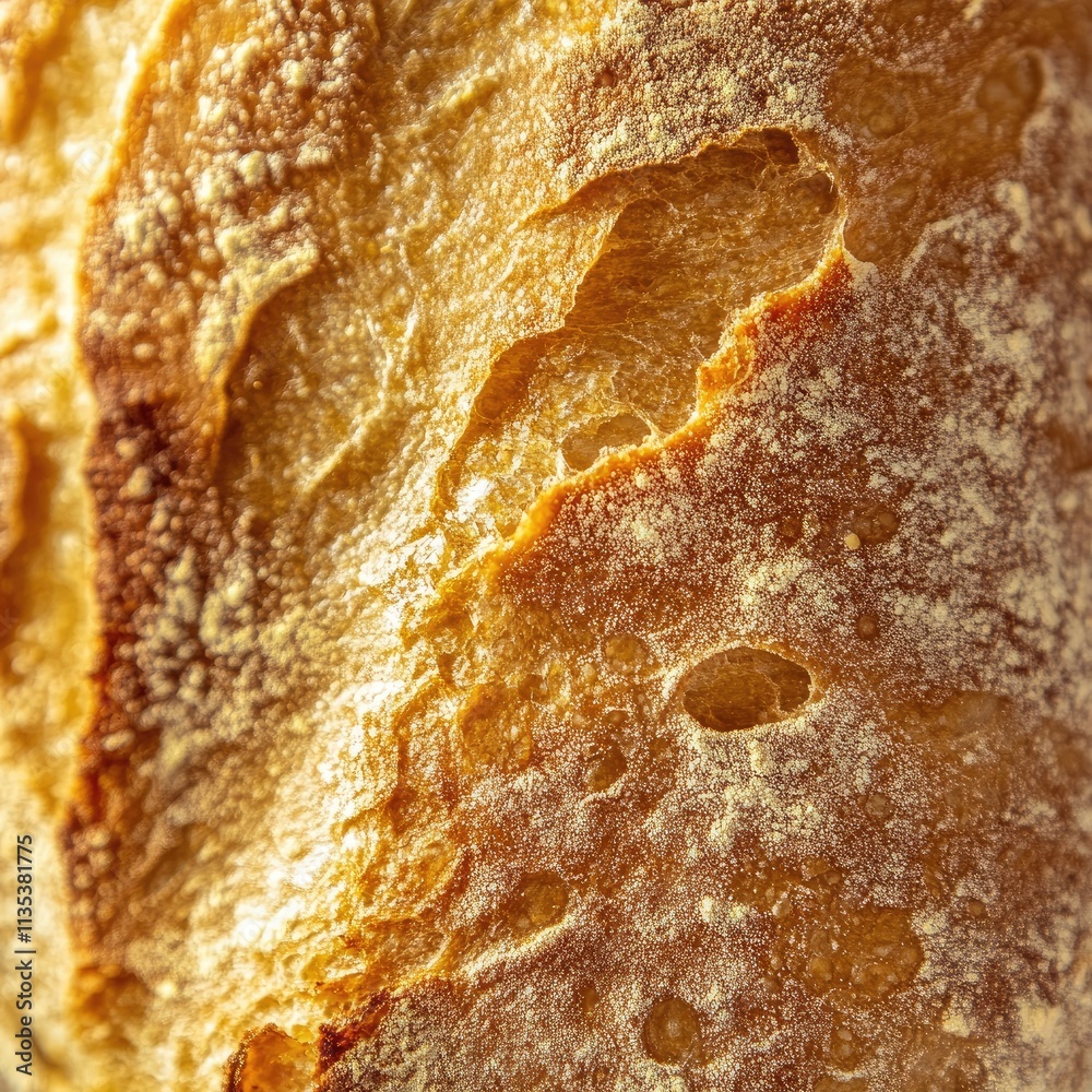 Macro shot of freshly baked bread crust, with golden brown textures and intricate grain details. Macro shot of freshly baked bread crust, with golden brown textures and intricate grain details.