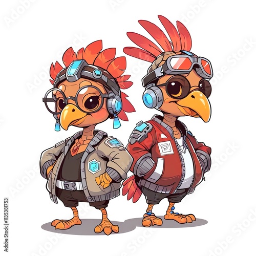 Cyberpunk Chicken Duo: Futuristic Feathered Friends photo