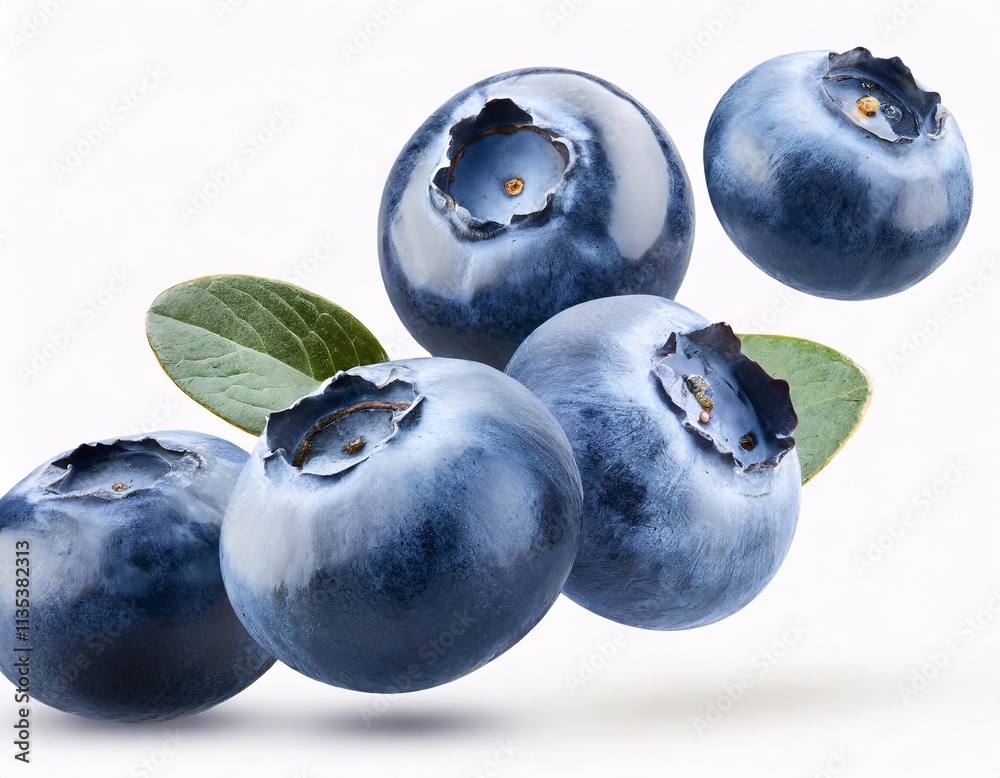 Falling blueberries floating in the air, isolated with white background and sharp clipping path Falling blueberries floating in the air, isolated with white background and sharp clipping path