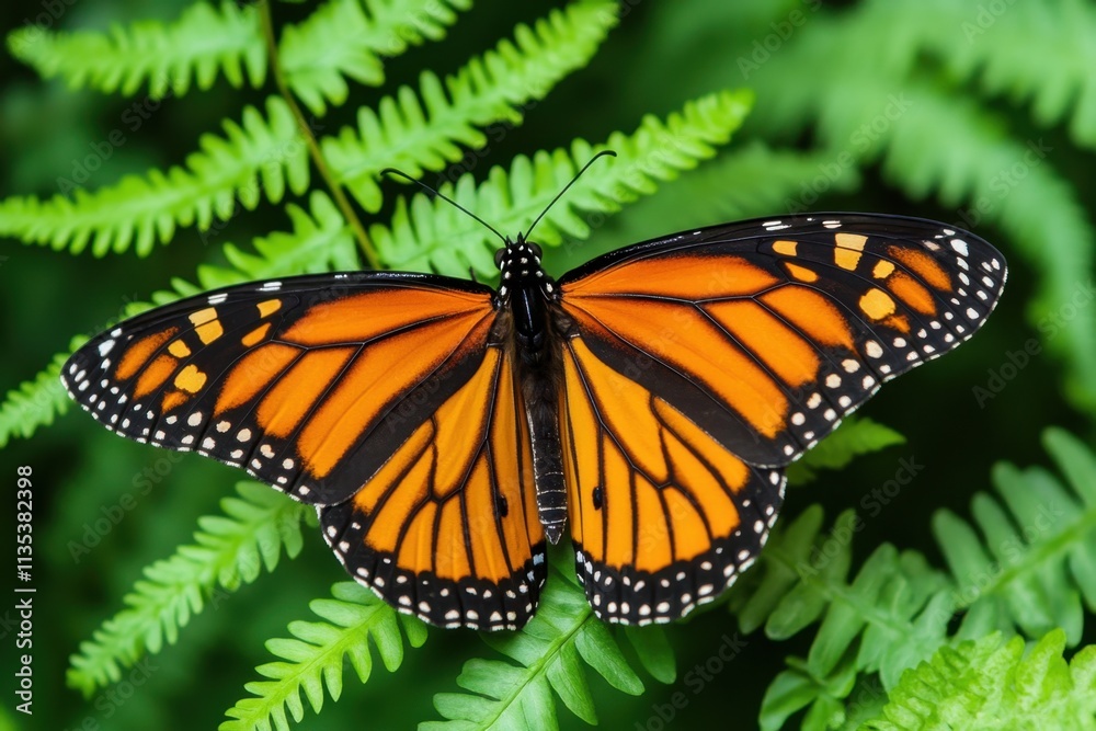 Monarch Butterfly On Fern (Danaus Plexippus) Monarch Butterfly On Fern (Danaus Plexippus)