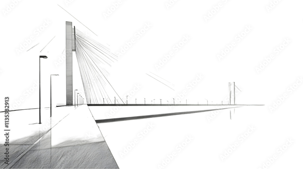 Fototapeta premium Modern Bridge Design Sketch Urban Architecture Night Scene