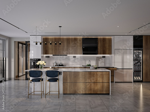 3d render modern kitchen