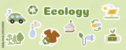 Ecology themed graphic showcasing sustainable practices and renewable energy sources photo