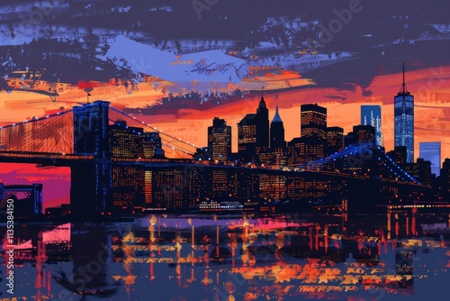 Wallpaper Mural Artistic illustration of New York, USA at dusk with glowing city lights Torontodigital.ca