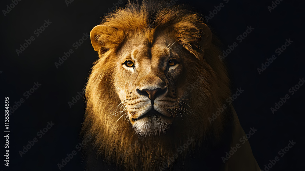 Fototapeta premium A majestic male lion roams confidently.