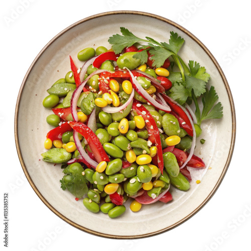 Edamame salad on a plate isolated on transparent background png