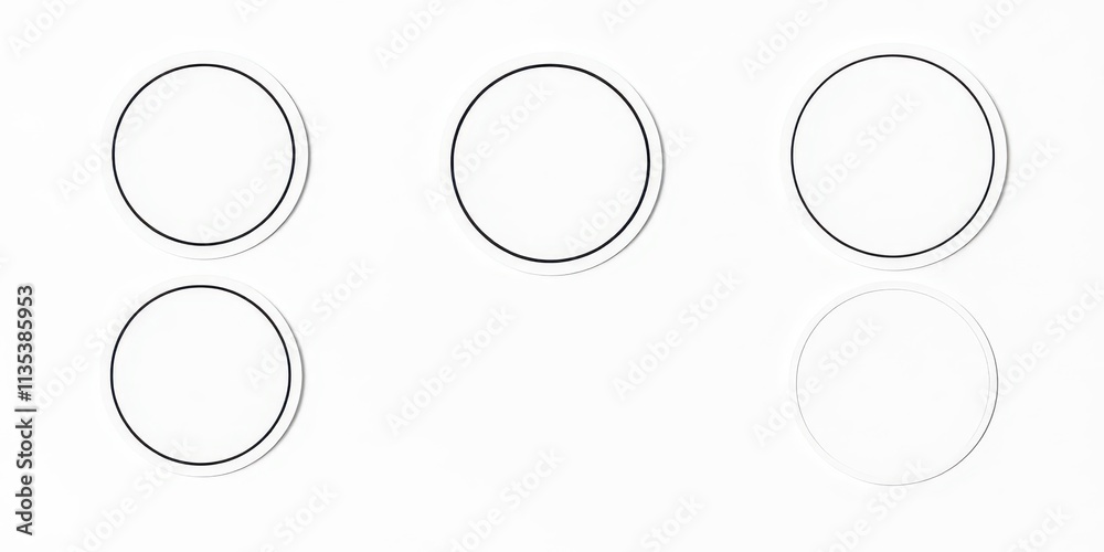 High-quality round and square sticker design mockup set on white background, round, square High-quality round and square sticker design mockup set on white background, round, square