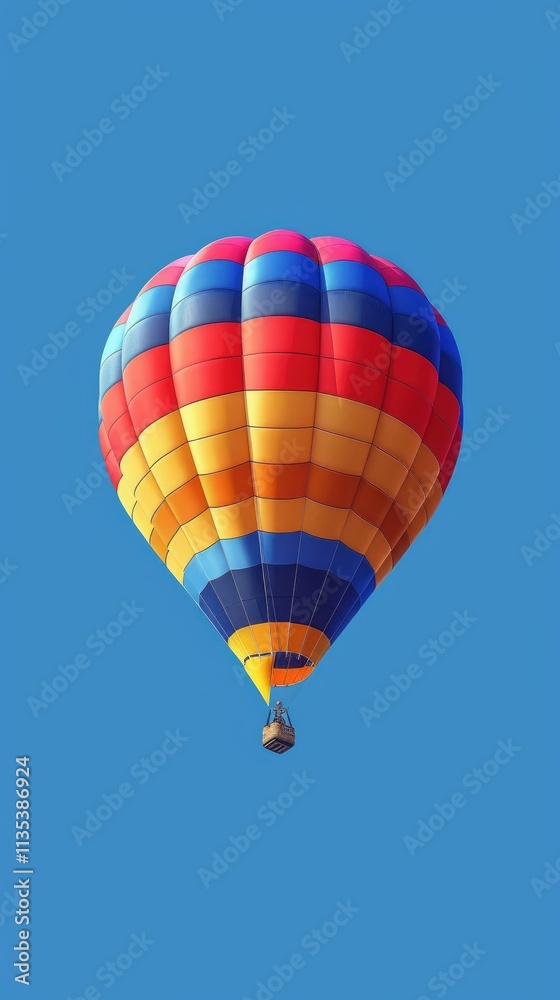 A colorful hot air balloon soaring against a clear blue sky. A colorful hot air balloon soaring against a clear blue sky.