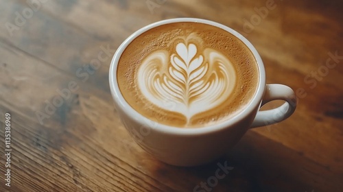 Wallpaper Mural Latte art in a white cup on wooden table. Torontodigital.ca