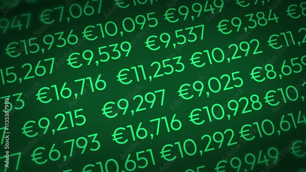 Euro numbers running in green color, 4k animation. Euro money counter animation concept backdrop Euro numbers running in green color, 4k animation. Euro money counter animation concept backdrop