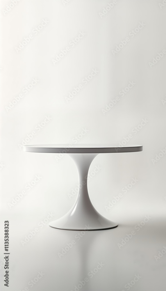 White pedestal table with tulip base, round top. Modern minimalist design. Simple clean lines. Elegant furniture piece. Ideal for home office. Contemporary style. Functional, stylish accent piece. White pedestal table with tulip base, round top. Modern minimalist design. Simple clean lines. Elegant furniture piece. Ideal for home office. Contemporary style. Functional, stylish accent piece.