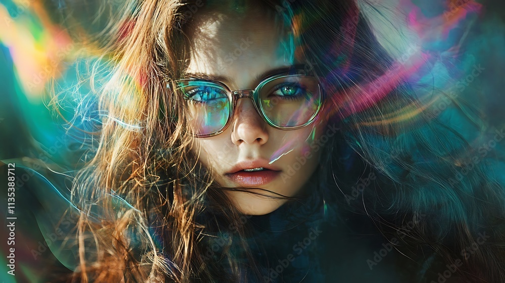 Close up portrait of a young woman with glasses. Concept of beauty, youth, and fashion. Close up portrait of a young woman with glasses. Concept of beauty, youth, and fashion.