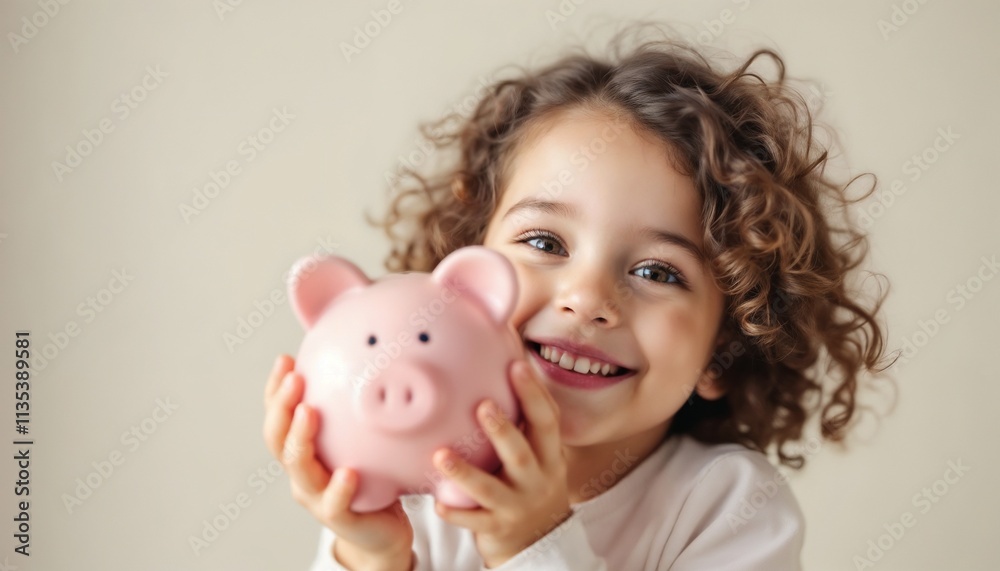 Cheerful young child smiling while holding a piggy bank, symbolizing financial saving and childhood happiness in a bright and cozy setting.
Cheerful young child smiling while holding a piggy bank, symbolizing financial saving and childhood happiness in a bright and cozy setting.