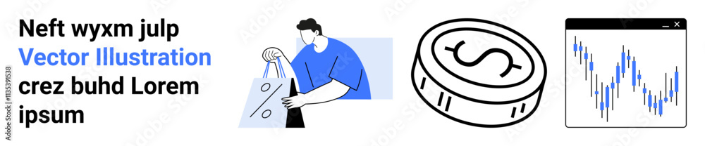 Businessman examining paperwork, dollar coin icon, and stock market graph. Ideal for finance, investments, economics, cryptocurrency, stock trading financial advice business strategy. Landing page Businessman examining paperwork, dollar coin icon, and stock market graph. Ideal for finance, investments, economics, cryptocurrency, stock trading financial advice business strategy. Landing page