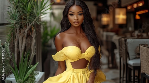 Elegant Woman in Sunny Yellow Dress