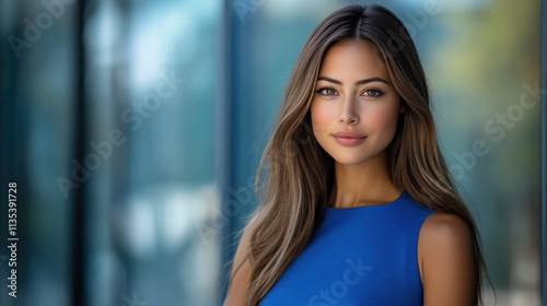 Confident Woman in Blue Dress Portrait
