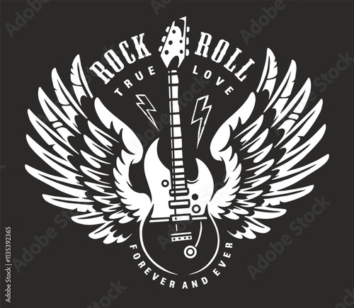Rock and roll design with wings and guitar